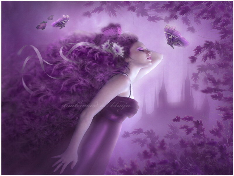 woman with purple butterflies