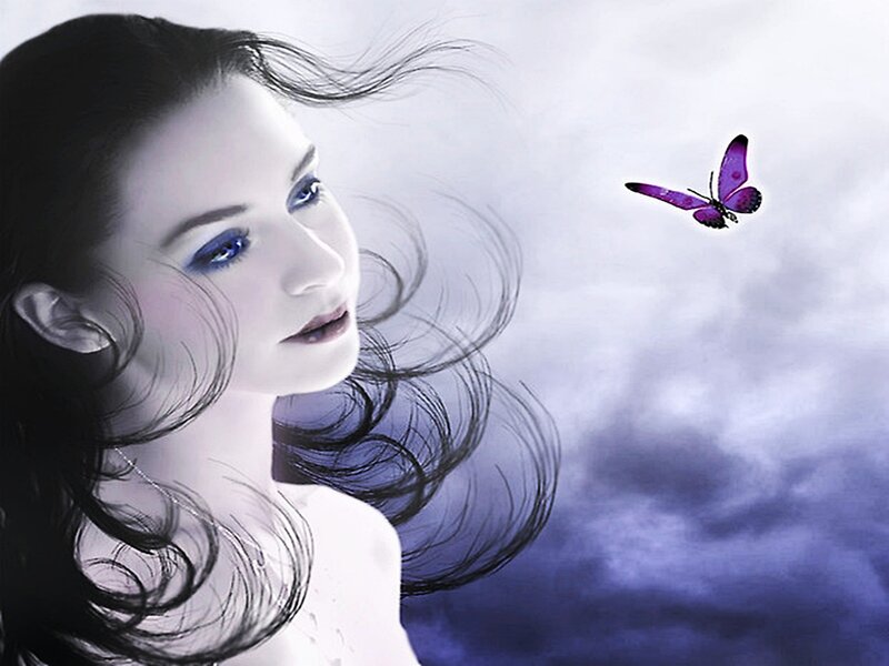 Woman with Purple Butterfly — Dreamy