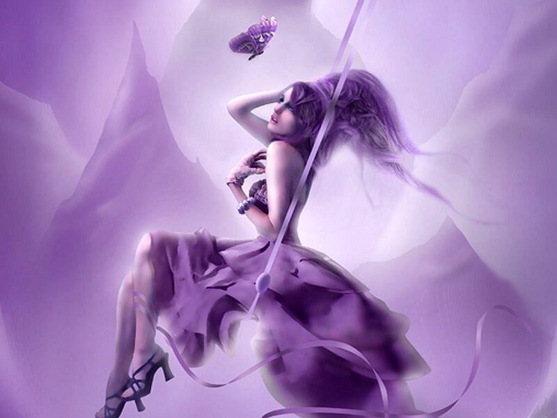 woman with purple butterfly