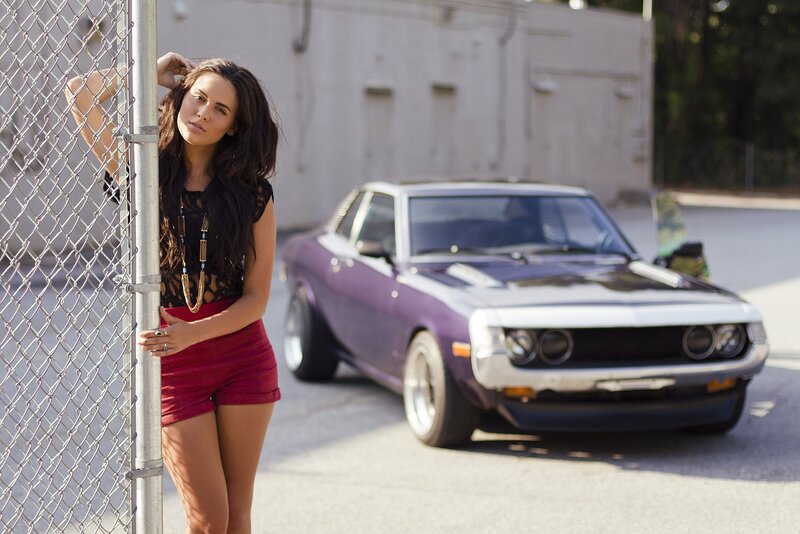 woman with purple car