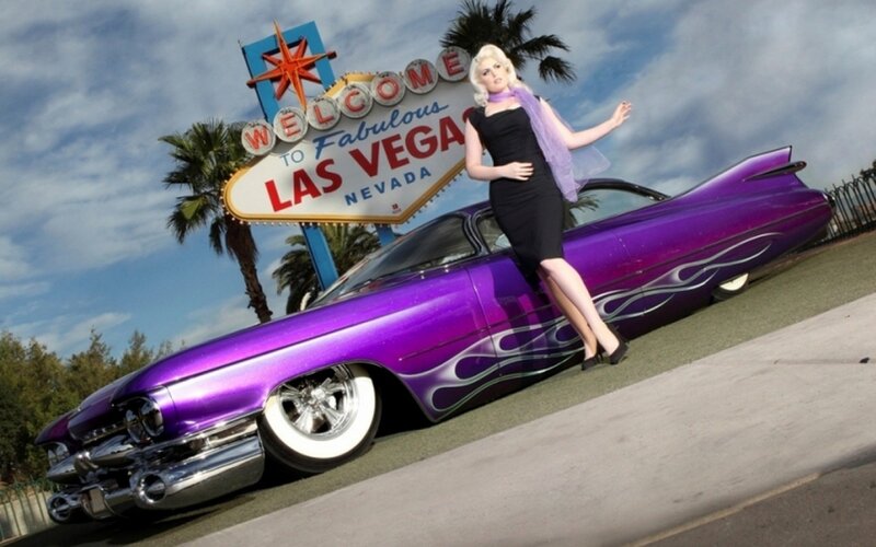 woman with purple car in Las Vegas