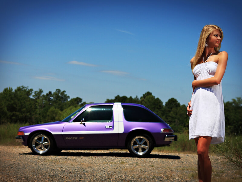 Woman with purple car