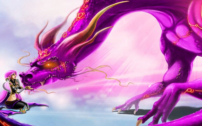 Woman with Purple Dragon — Dramatic, Digital Art