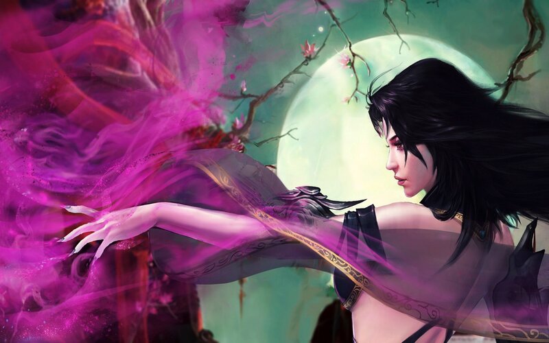 Woman with Purple Energy — Dramatic, Night