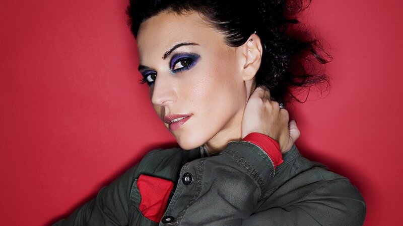 woman with purple eye makeup