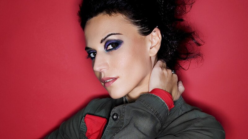 woman with purple eye makeup