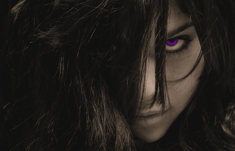 woman with purple eye