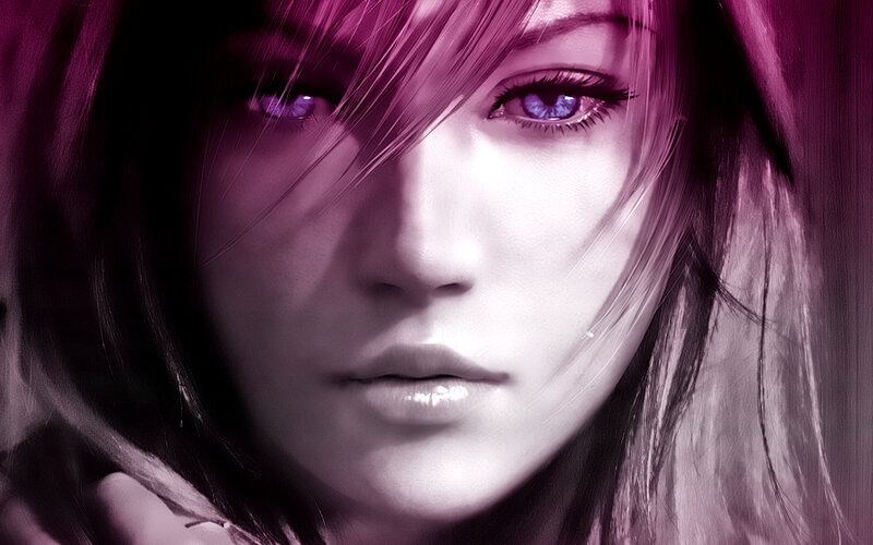 Woman with Purple Eyes — Dramatic, Digital Art, Hair
