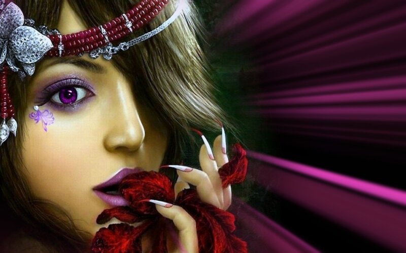 Woman with Purple Eyes — Dramatic, Digital Art