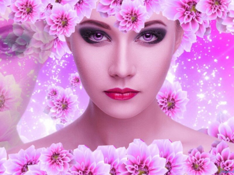 Woman with Purple Eyes — Pink, Dreamy, Digital Art