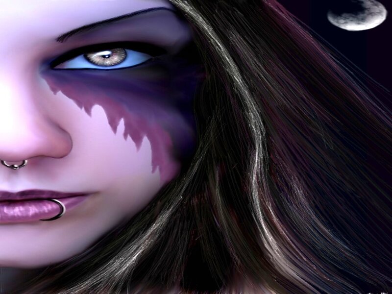 woman with purple face paint
