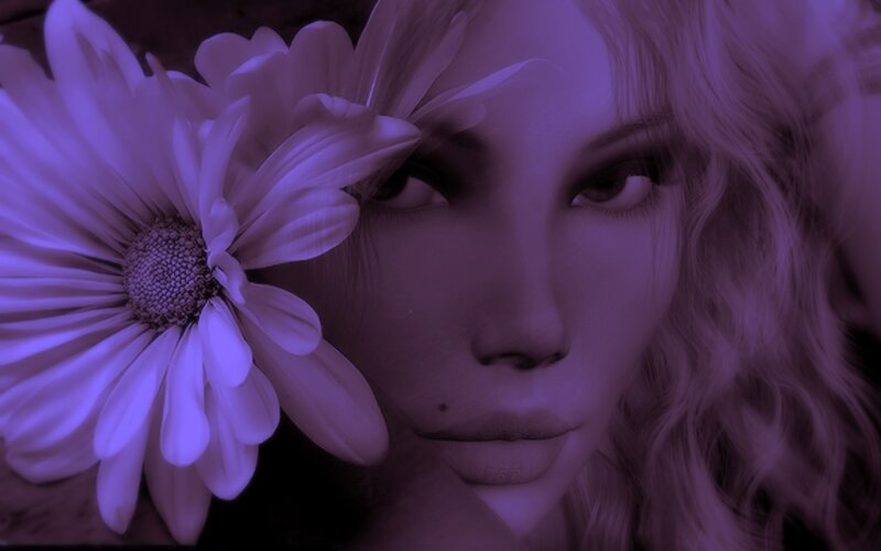 woman with purple flower