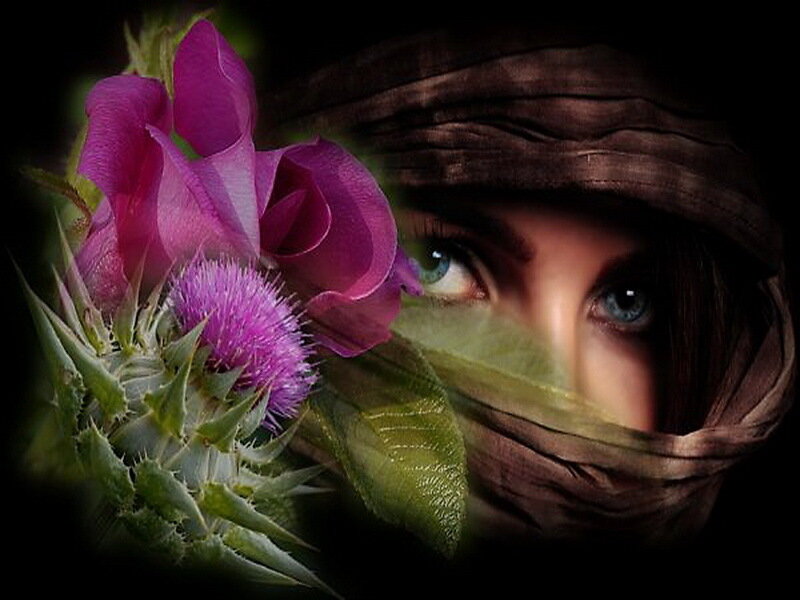 Woman with Purple Flower — Dramatic