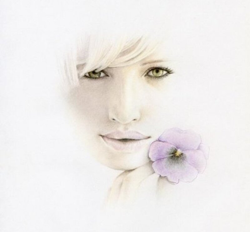 Woman with Purple Flower — White