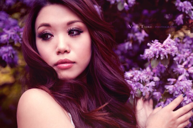 woman with purple flowers