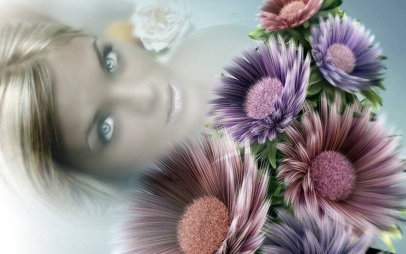woman with purple flowers
