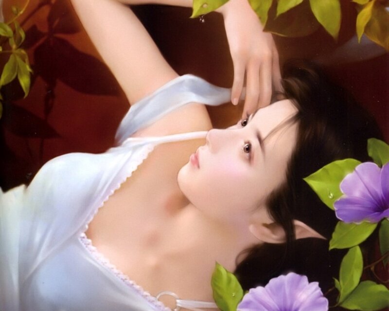 woman with purple flowers