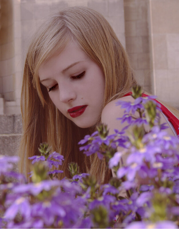 woman with purple flowers