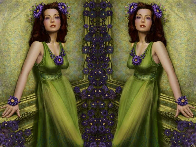 woman with purple flowers