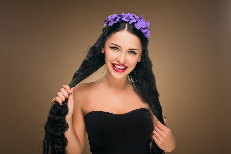 Woman with Purple Flowers — Confident