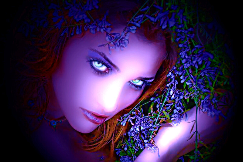 Woman with Purple Flowers — Dramatic, Night