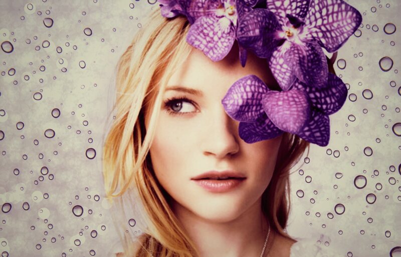 Woman with Purple Flowers — Dreamy, Photograph