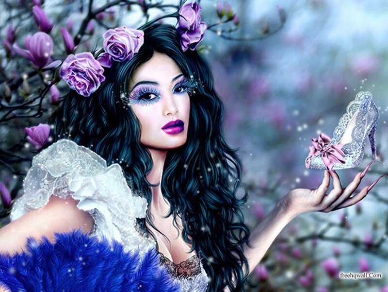 Woman with Purple Flowers — Fantasy, Spring