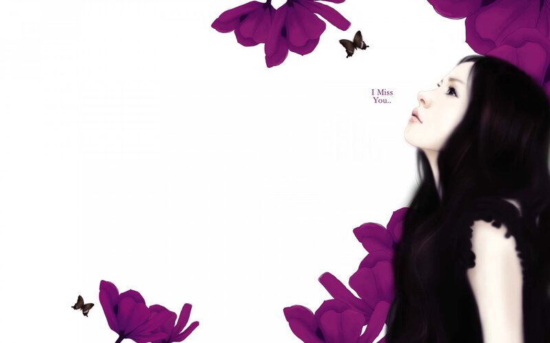 Woman with Purple Flowers — Serene, Digital Art