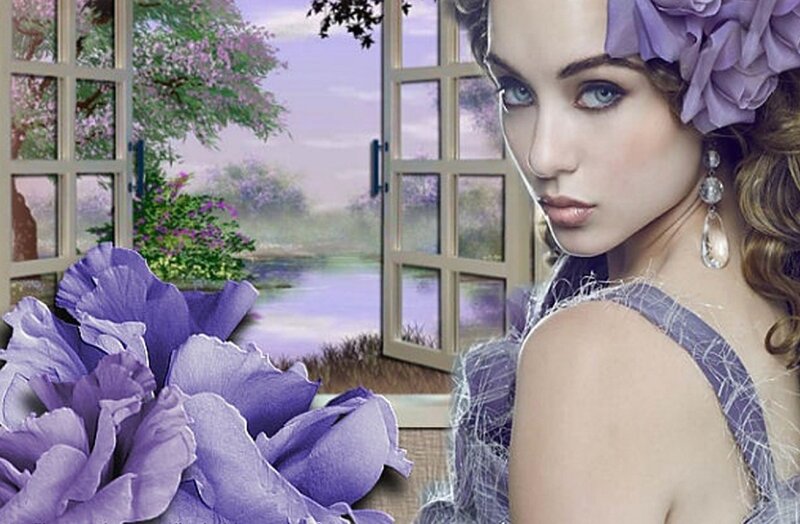 Woman with Purple Flowers — Serene, Spring