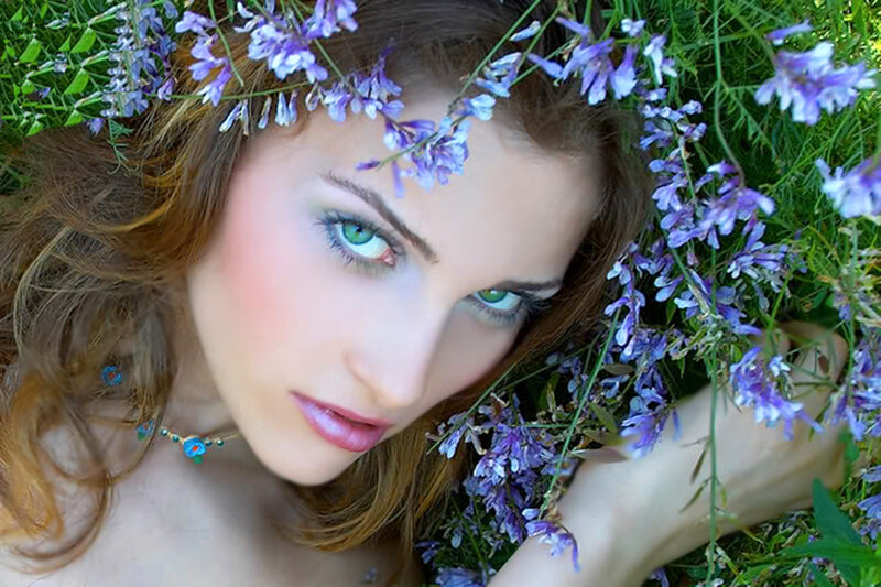 Woman with Purple Flowers — Serene