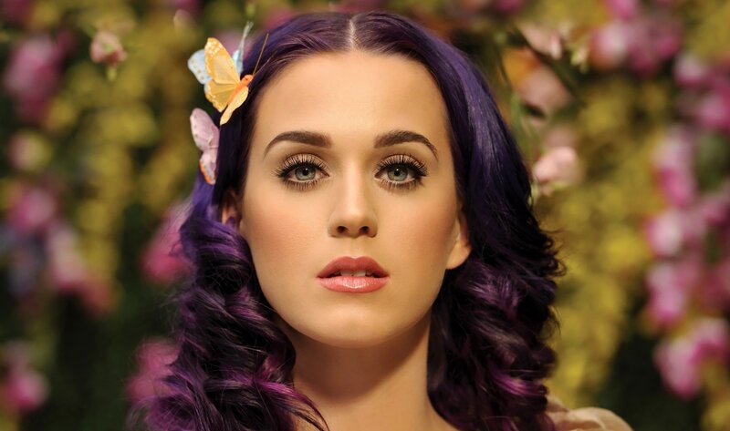 woman with purple hair and butterflies