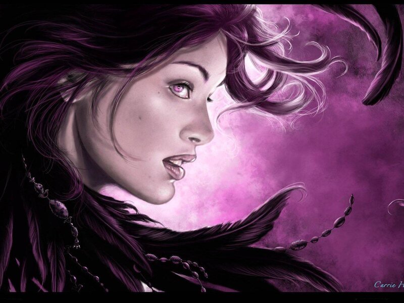 woman with purple hair and eyes