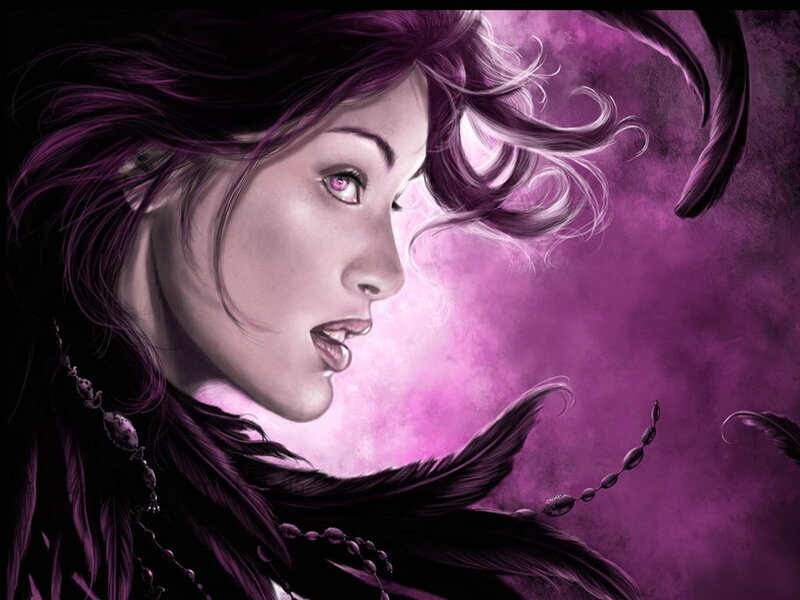 woman with purple hair and eyes