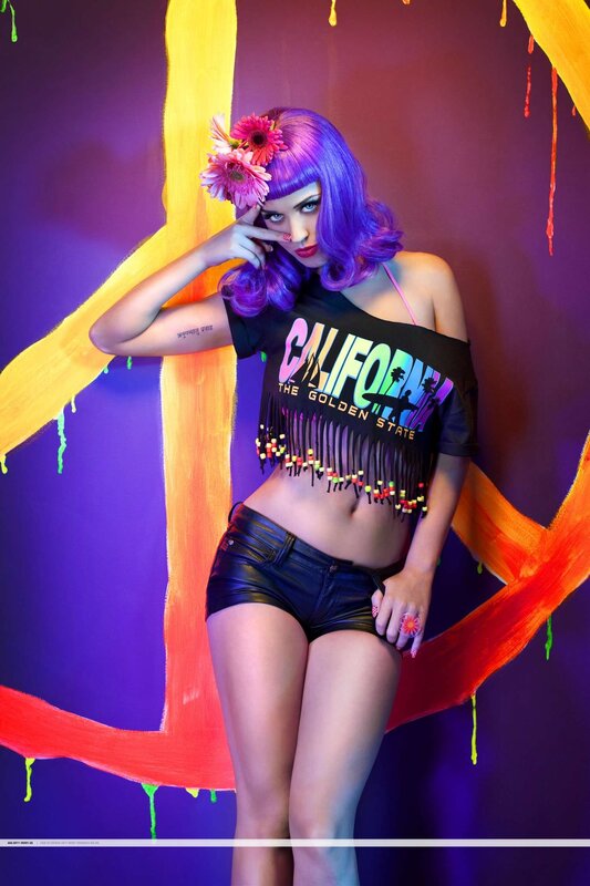 woman with purple hair and flowers
