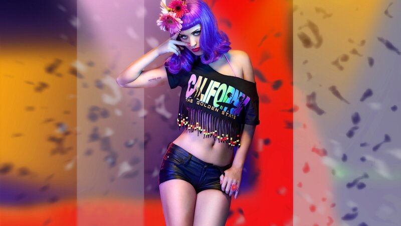 woman with purple hair and flowers