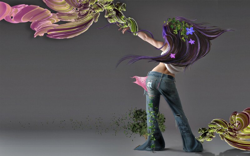 woman with purple hair and flowers