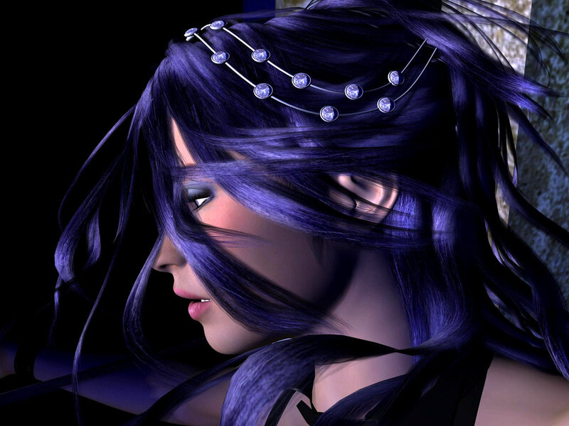 woman with purple hair and headband