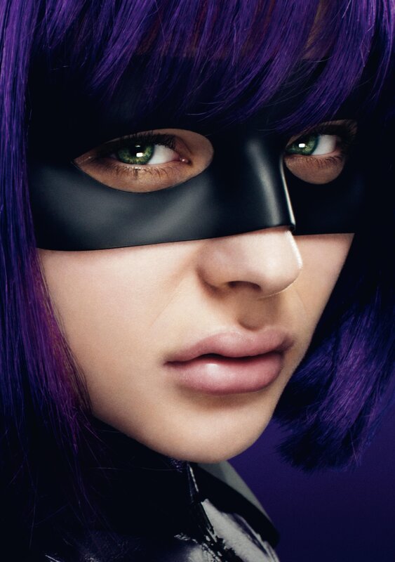 woman with purple hair and mask