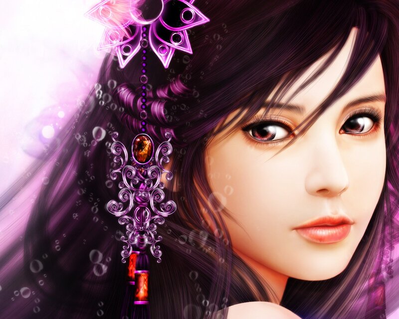 woman with purple hair and ornament