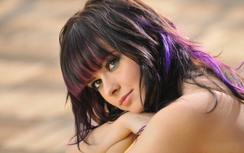 Woman with Purple Hair — Black, Calm, Afternoon