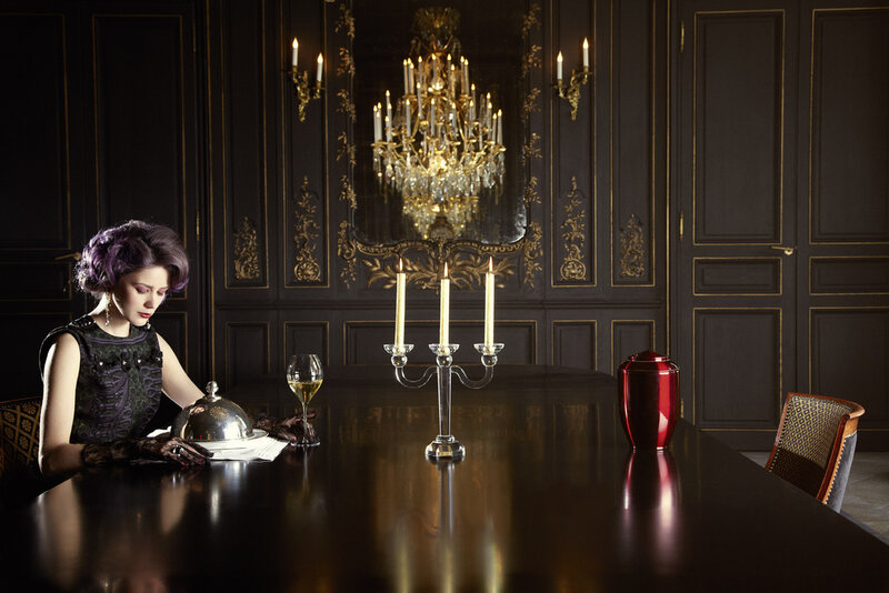 Woman with Purple Hair — Black, Dramatic, Night, Photograph
