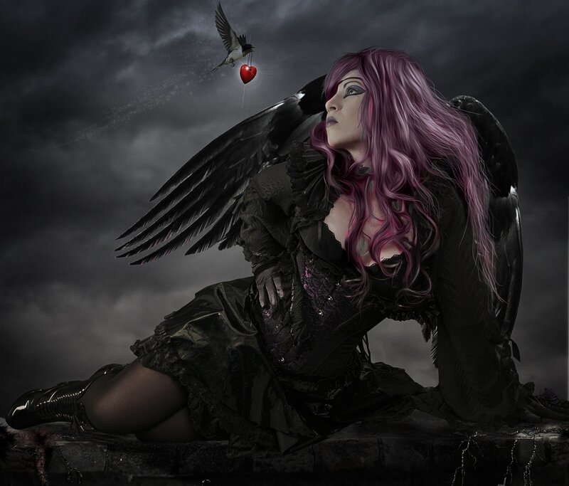 Woman with Purple Hair — Black, Dramatic, Night