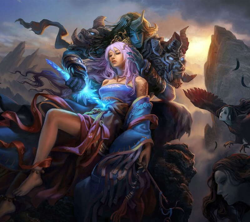 Woman with Purple Hair — Blue, Dramatic, Sunset