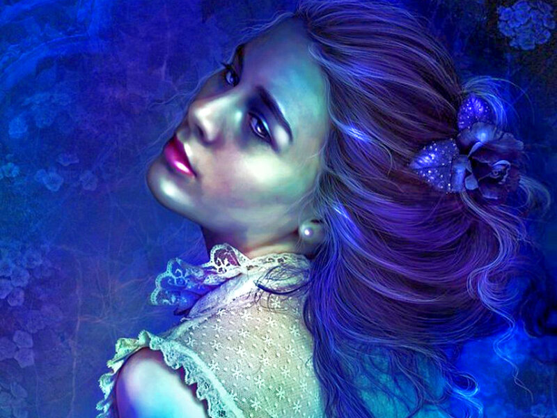 Woman with Purple Hair — Blue, Dreamy, Digital Art
