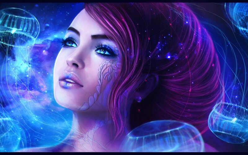 Woman with Purple Hair — Blue, Dreamy, Night