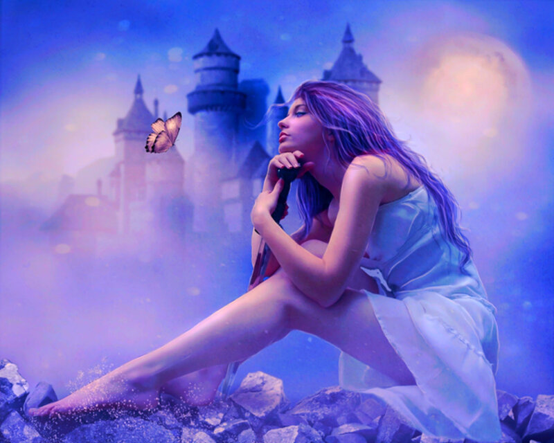 Woman with Purple Hair — Blue, Dreamy