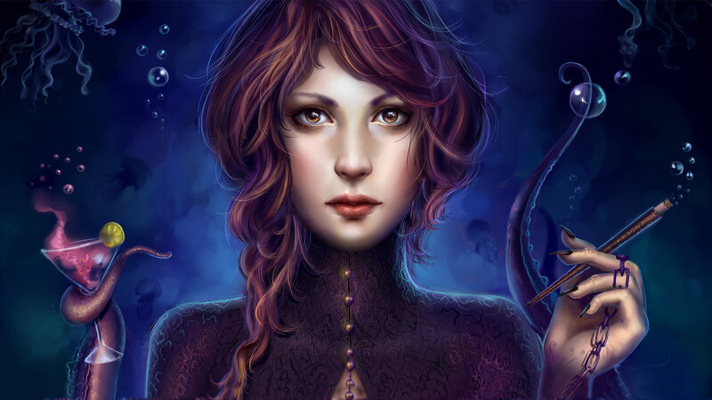 Woman with Purple Hair — Blue, Mysterious