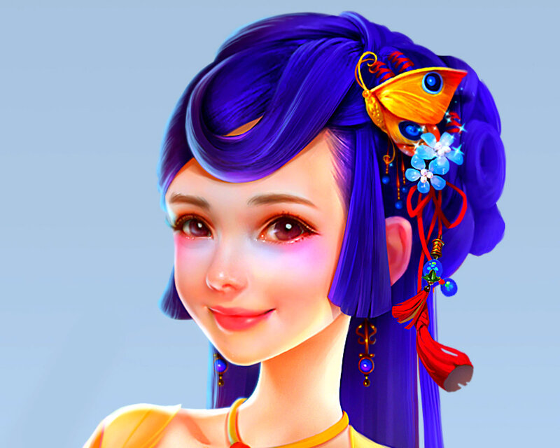 Woman with Purple Hair — Calm, Digital Art, Hair Ornament
