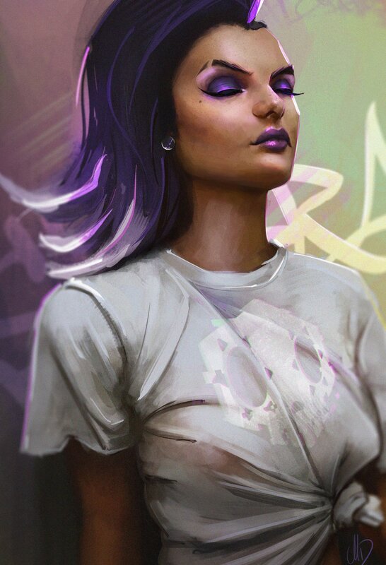 Woman with Purple Hair — Confident, Digital Art, T-shirt