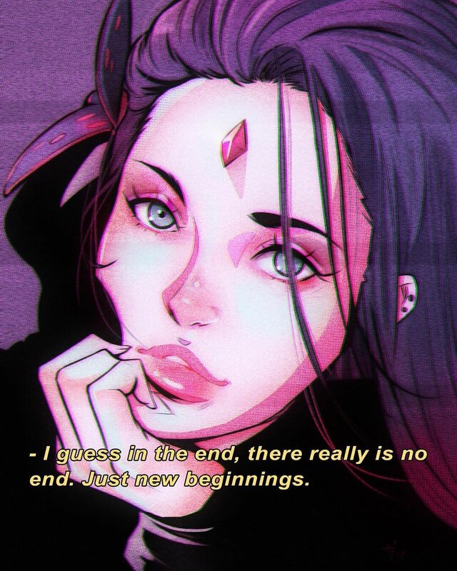 Woman with Purple Hair — Contemplative, Digital Art